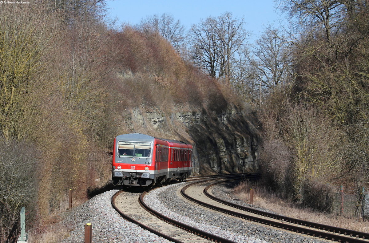 628 551-3 als RE 23569 (Heilbronn Hbf-Crailsheim) bei Tullau 27.2.19