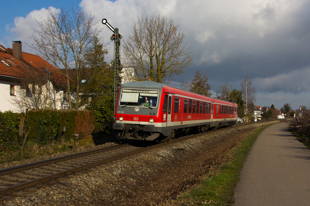 628 555 kurz vor Nonnenhorn in als IRE nach Lindau Hbf unterwegs. 7.3.16