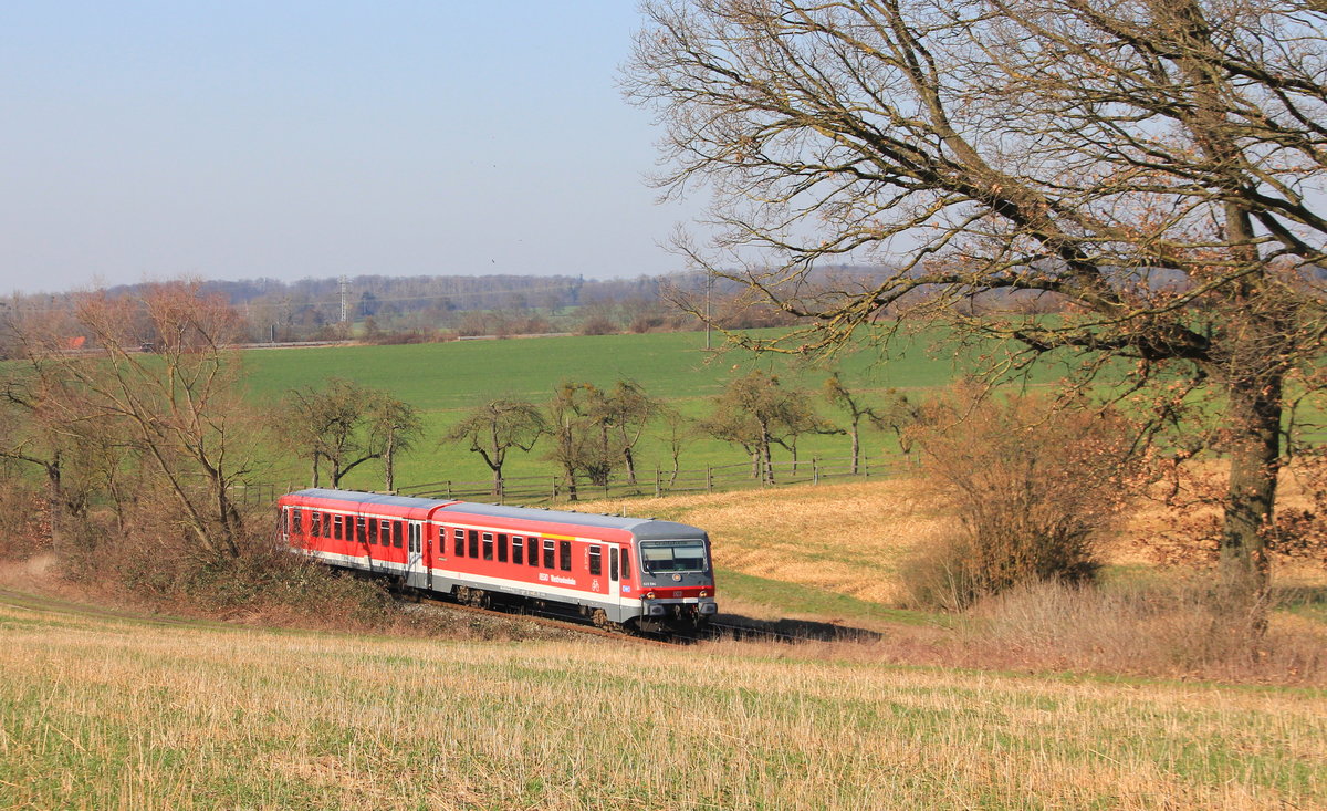 628 594 als RE Heilbronn-Crailsheim am 27.02.2016 zwischen Öhringen und Neuenstein. 