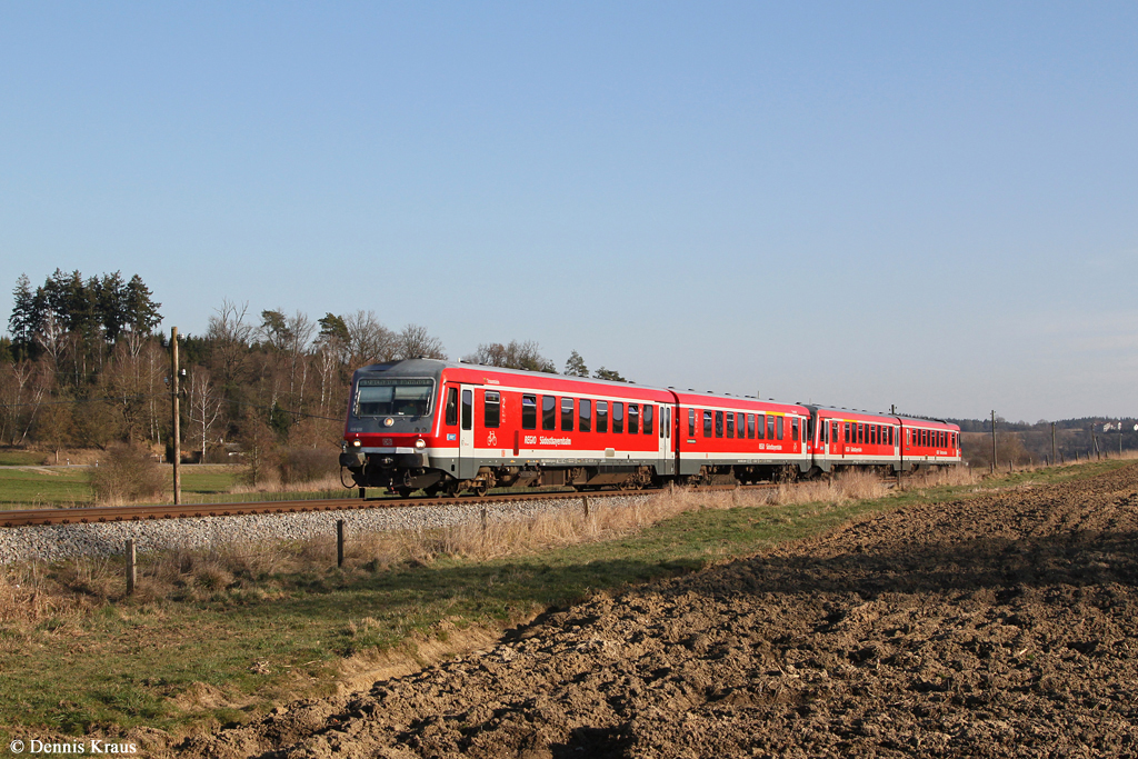 628 630 und 628 649 am 11.03.2014 bei Stumpfenbach. (Strecke Dachau ဓ Altomünster).