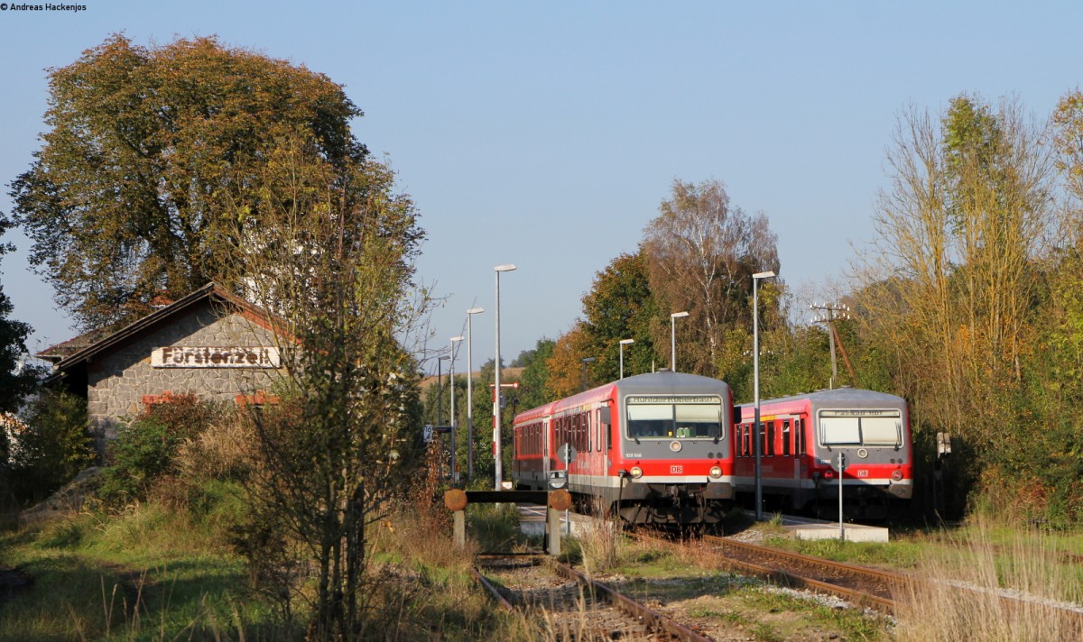 628 646-2 als RB 27334 (Passau Hbf-Mühldorf(Oberbay)) und 628 63* als RB 27331 (Mühldorf(Oberbay)-Passau Hbf) in Fürstenzell 4.10.14