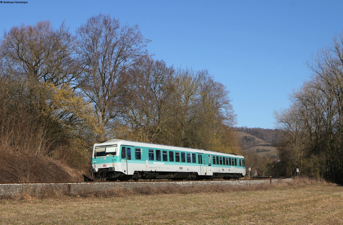 628 673-5/628 486-2 als RB 23592 (Schwäbisch Hall-Hessental-Öhringen Hbf) bei Michelbach 27.2.19