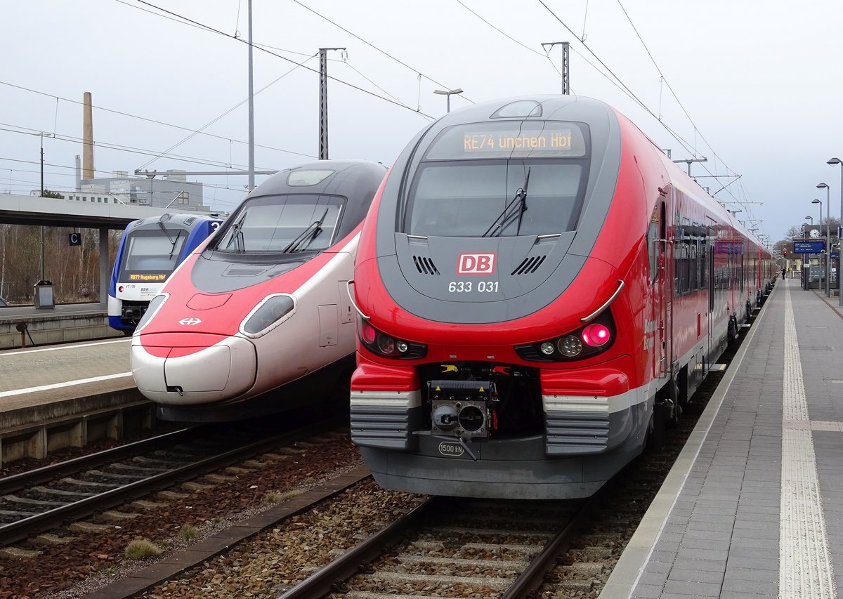 633 031 + SBB ETR 610 + BRB VT176 am 13.03.2021 in Buchloe.