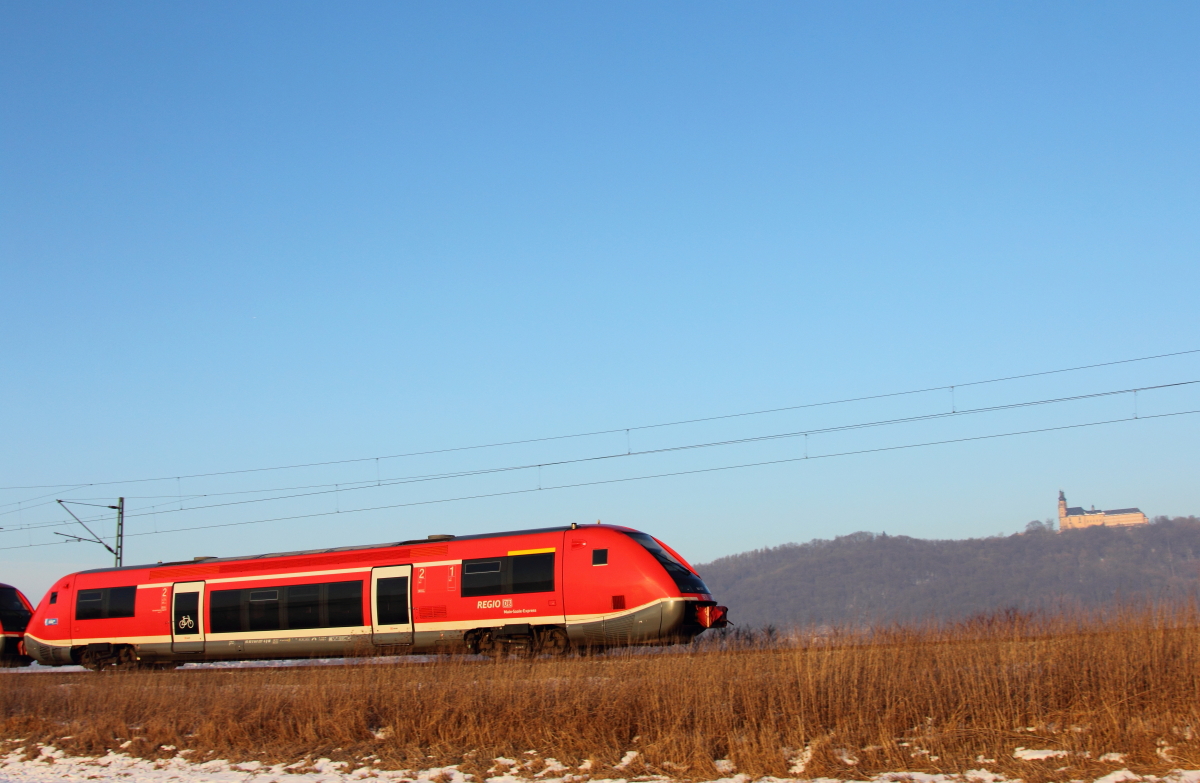 641 028 DB Regio bei Lichtenfels unterhalb von Kloster Banz am 27.01.2017.