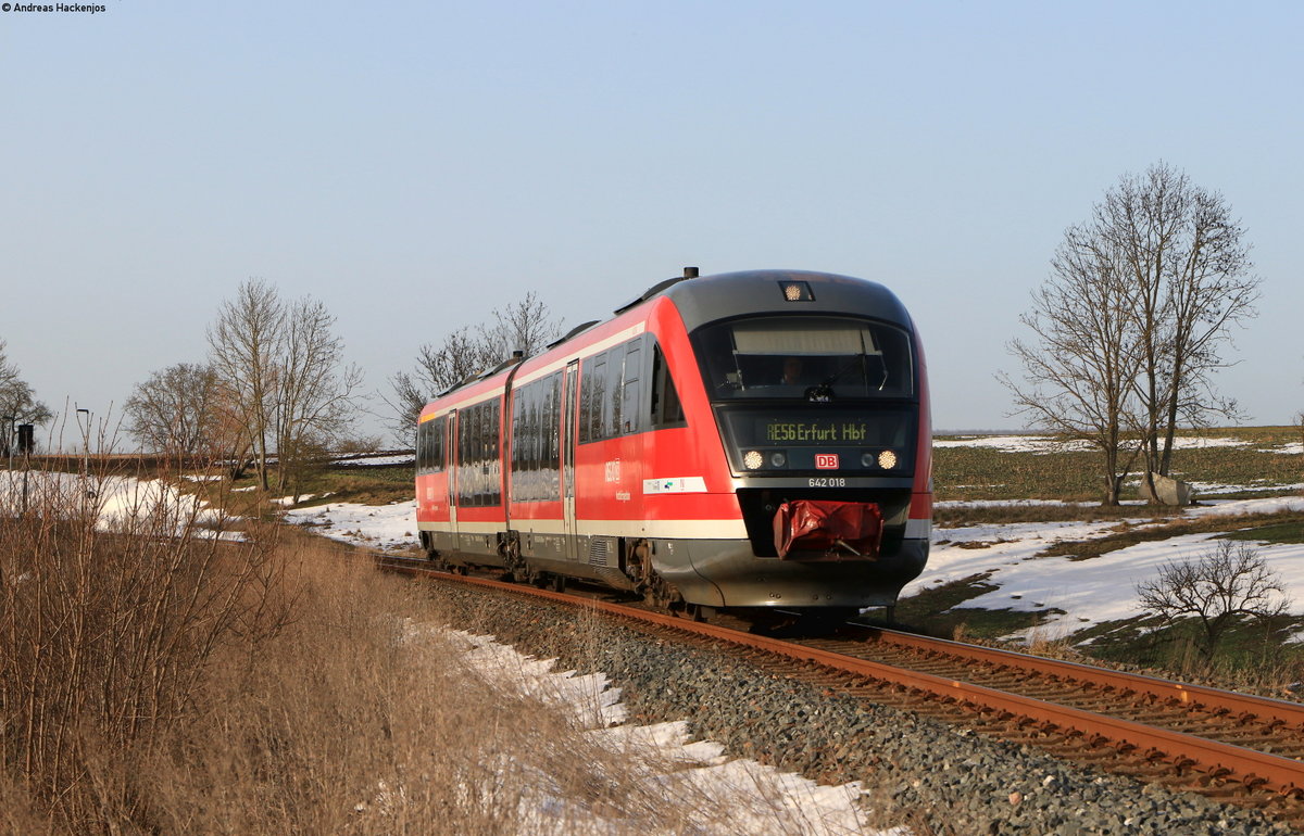 642 018 als RE 16579 (Nordhausen-Erfurt Hbf) bei Niederspier 24.2.21