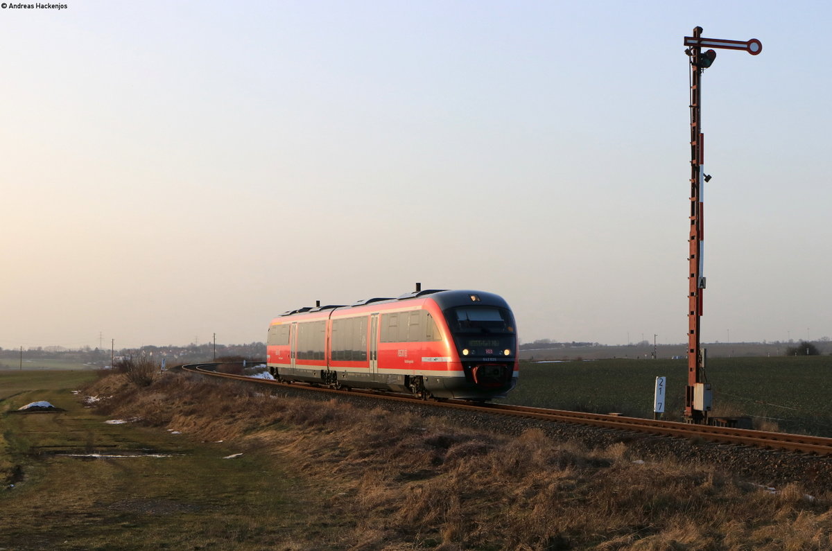 642 020 als RE 16563 (Nordhausen-Erfurt Hbf) bei Hohenebra Ort 24.2.21