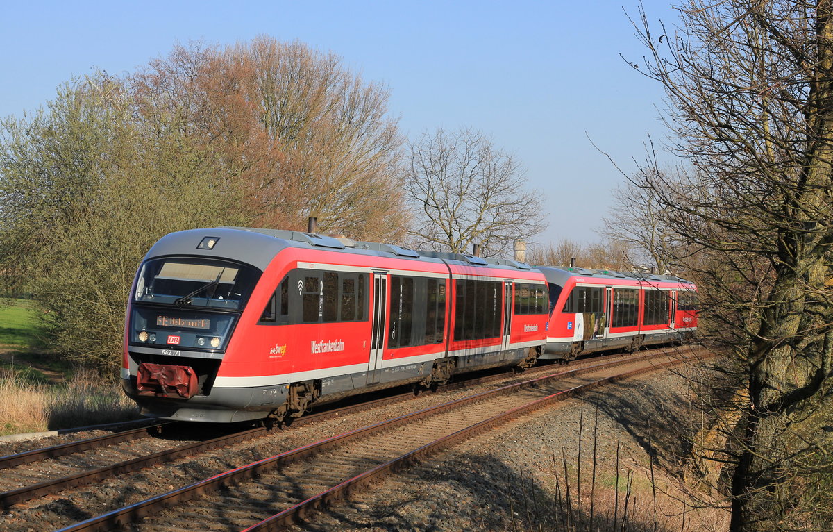 642 171+703 als RE Crailsheim-Heilbronn am 02.04.2020 zwischen Neuenstein und Öhringen. 