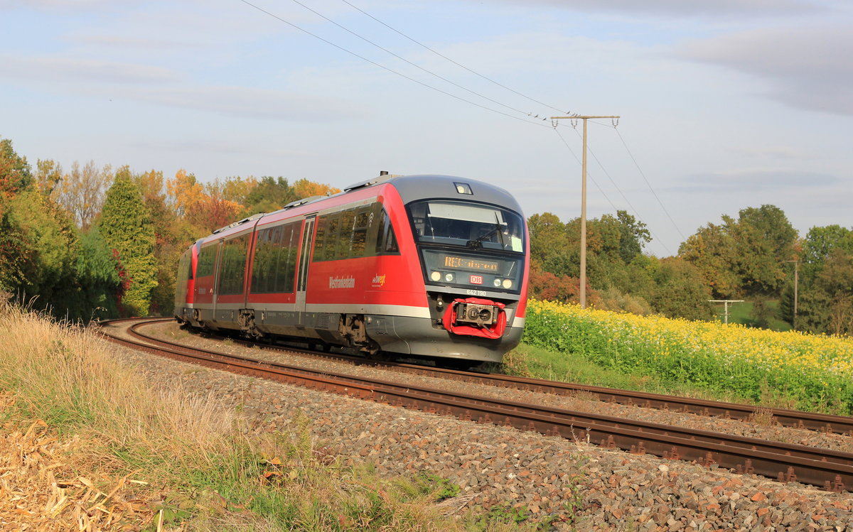 642 190+xxx als RE Heilbronn-Hessental am 22.10.2020 bei Öhringen-Cappel. Grüße gehen auch an den TF. 