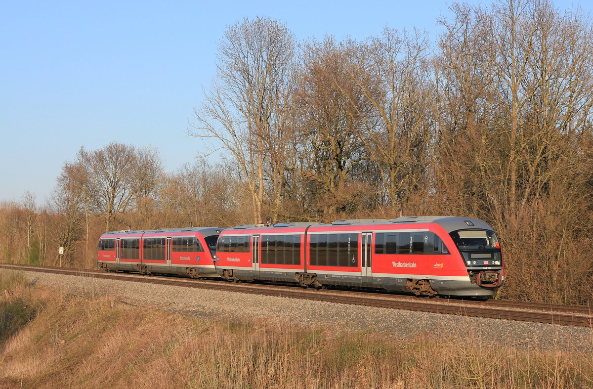 642 192+xxx als RE Heilbronn-Crailsheim am 01.04.2020 bei Neuenstein-Untereppach. 