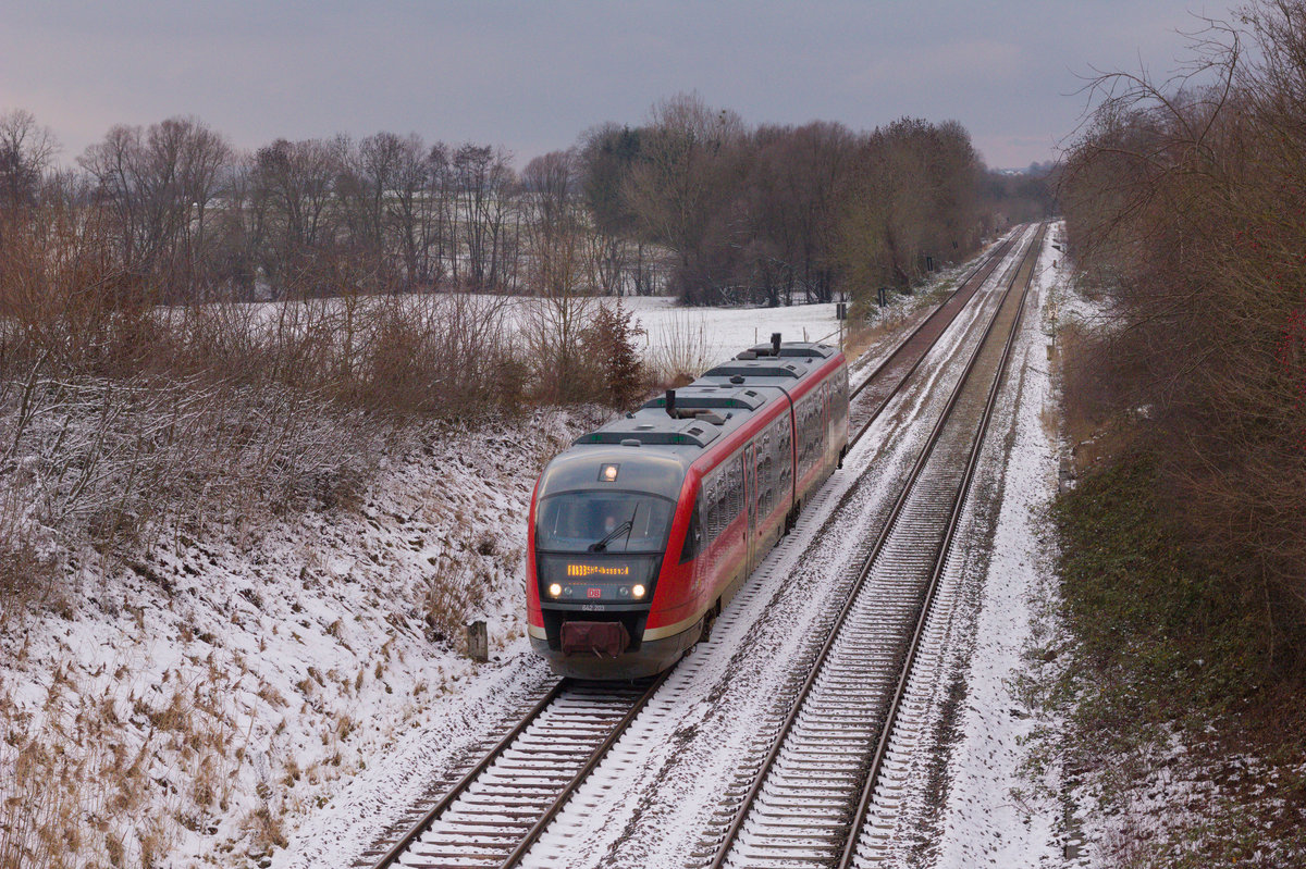 642 203/703 als RB Öhringen-Hessental am 09.01.2021 bei Waldenburg. 