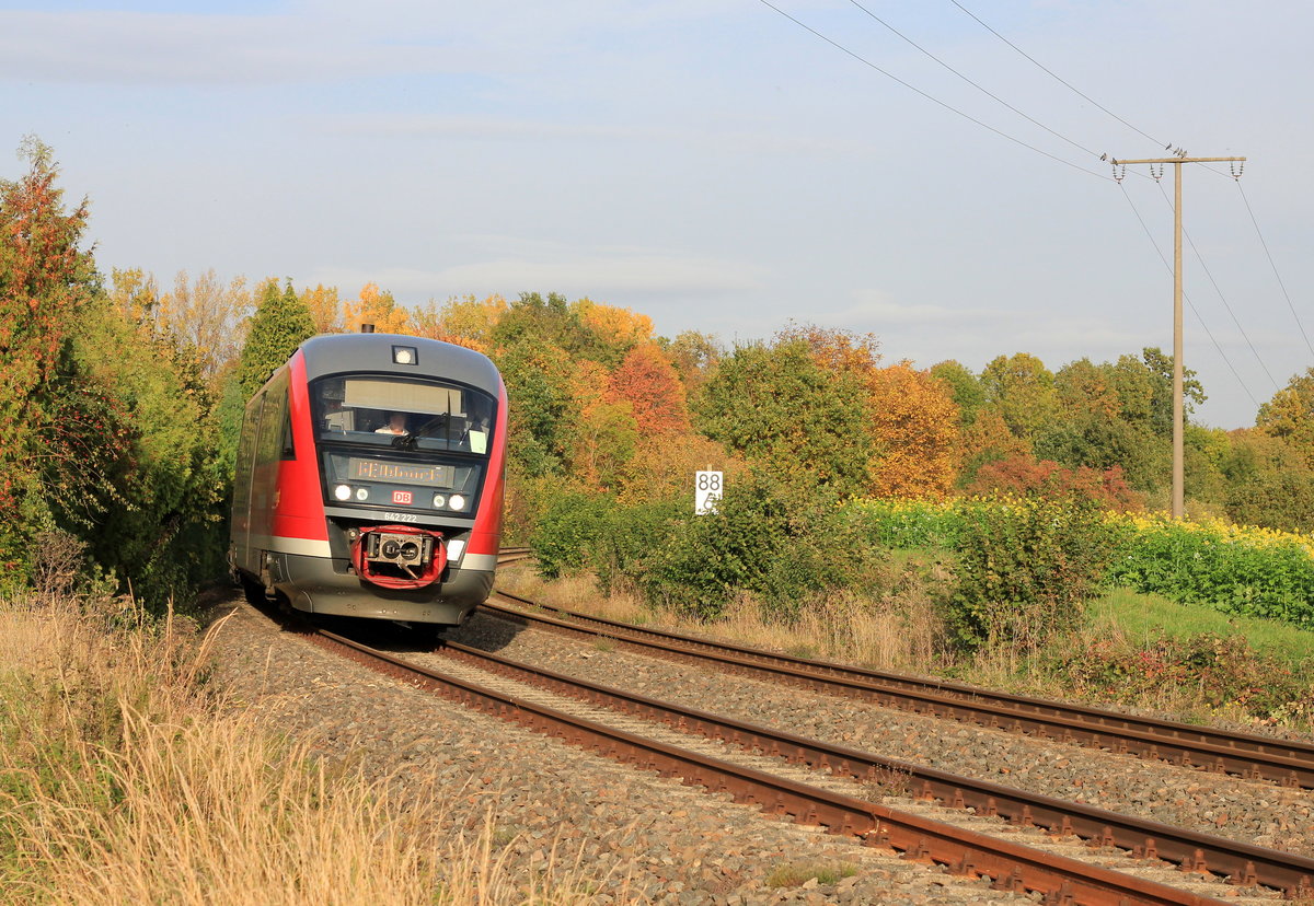 642 222 als RE Hessental-Heilbronn am 22.10.2020 bei Öhringen-Cappel. 