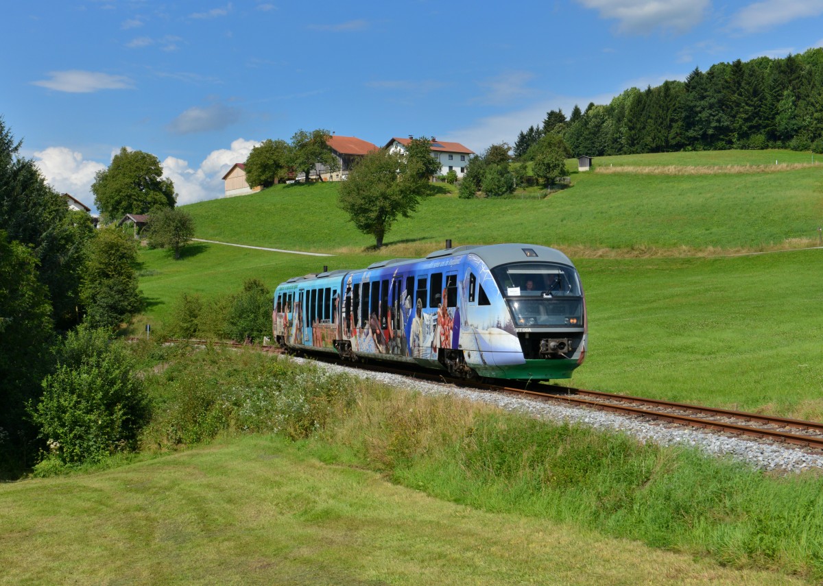 642 306 (VT 06) bei einer Sonderfahrt am 09.08.2014 bei Karlsbach. 