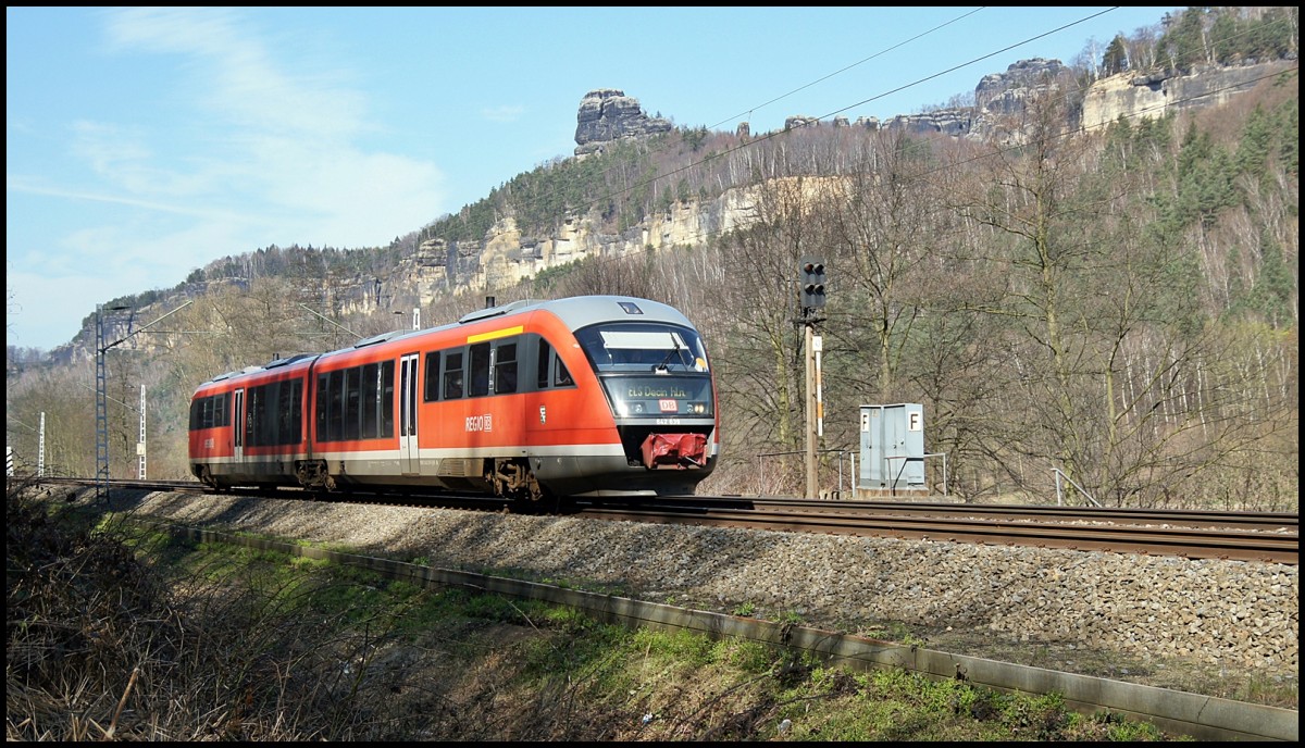 642 639 aus Bad Schandau kommend auf der Fahr nach Decin (CZ). aufgenommen am 27.03.2014