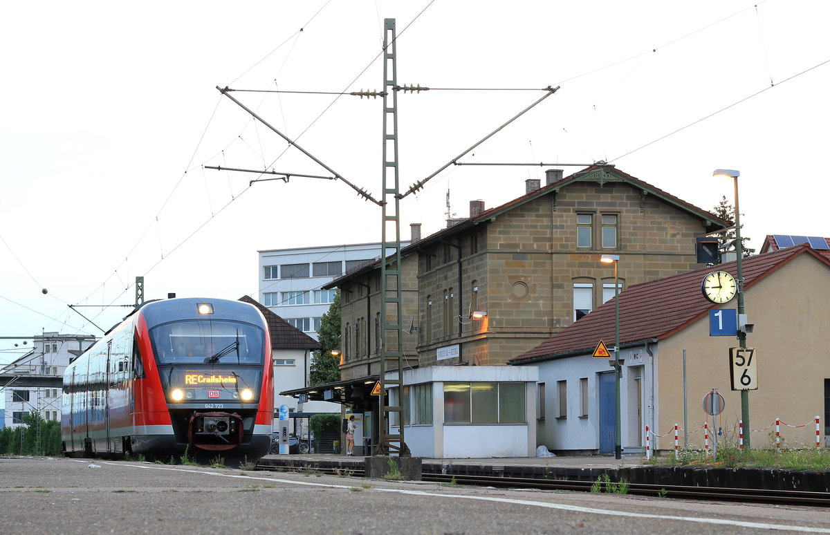 642 723 als RE Heilbronn-Crailsheim am 14.07.2020 in Schwäbisch Hall-Hessental. 