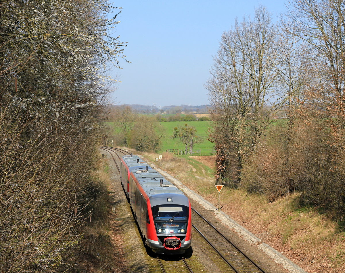 642 727+162 als RE Heilbronn-Crailsheim am 06.04.2020 zwischen Öhringen und Neuenstein. 