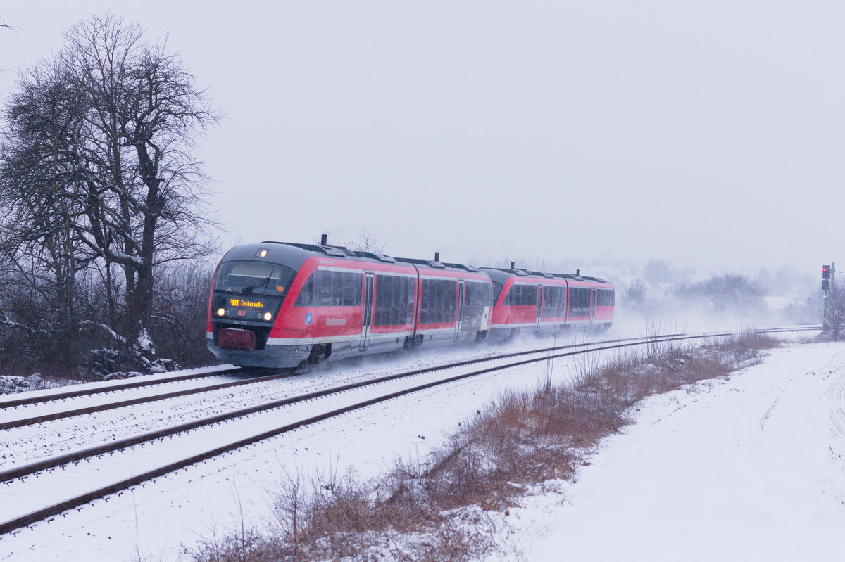 642 733+xxx als RE Heilbronn-Crailsheim am 10.02.2021 bei Öhringen-Cappel. 