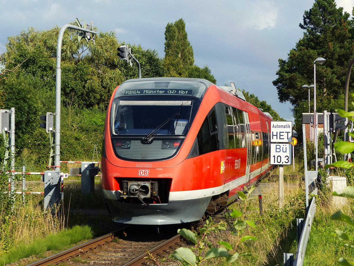 643 063 am Schluss der RB64 nach Münster beim Erreichen des