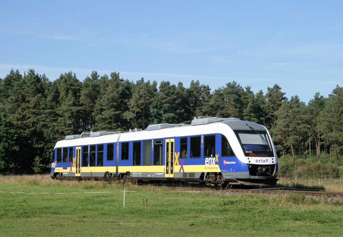 648 478 als erx 63722 (Soltau [Han]–Buchholz [Nordheide]) am 31.08.2016 zwischen Holm-Seppensen und Suerhop