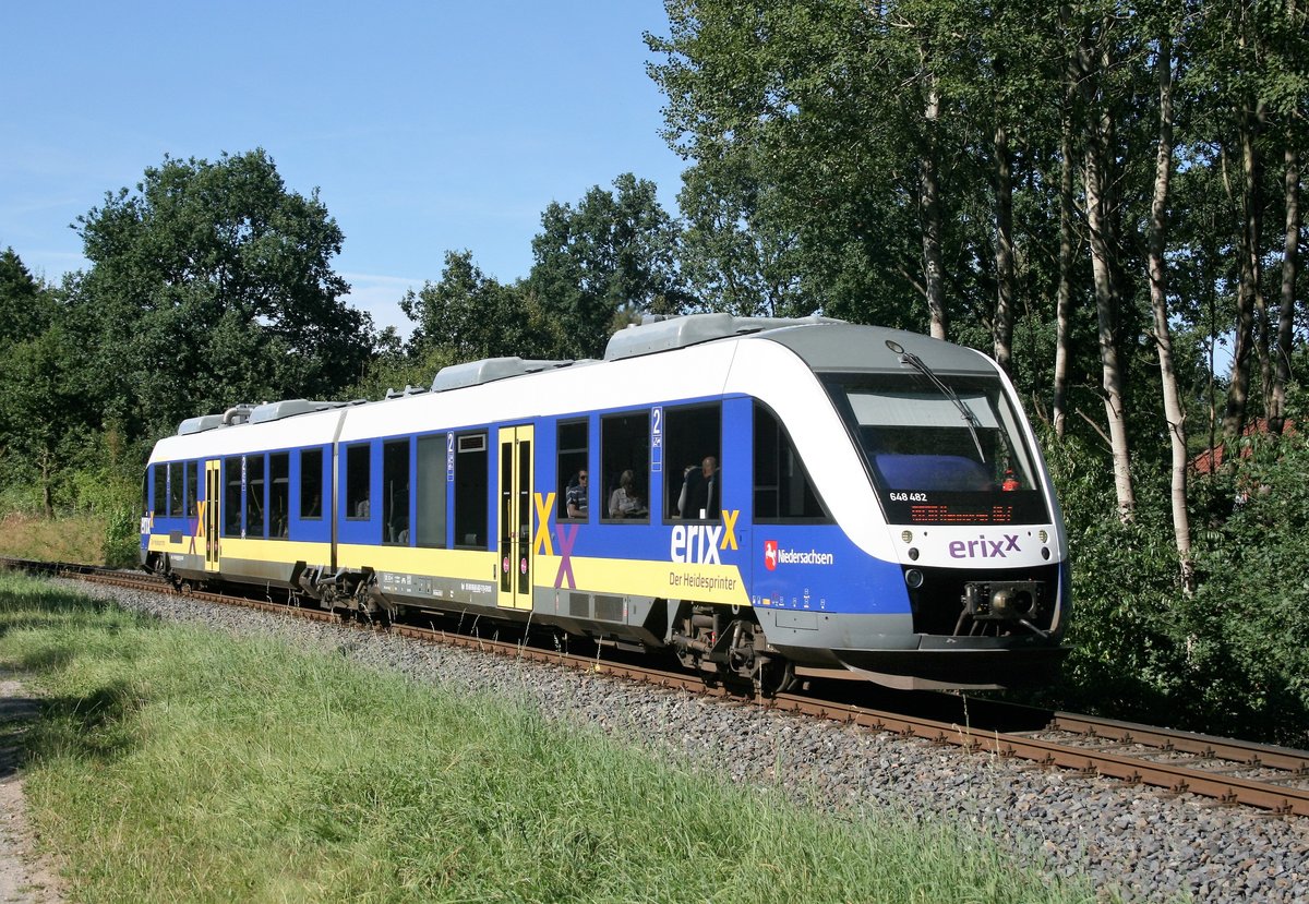 648 482 als erx 63727 (Buchholz [Nordheide]–Soltau [Han]) am 31.08.2016 zwischen Suerhop und Holm-Seppensen