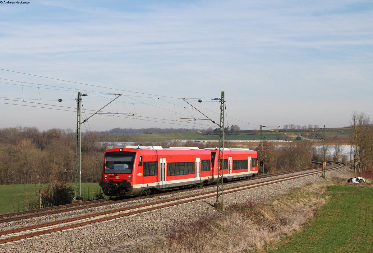 650 002-8 und 650 001-0 als RB 22911 (Nürtingen-Herrenberg) bei Großbettlingen 22.3.19