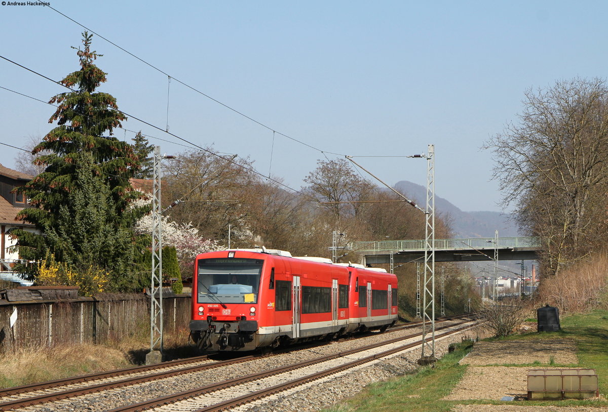 650 005-1 und 650 027-5 als RB 22933 (Wendlingen(Neckar)-Herrenberg) bei Metzingen 23.3.19