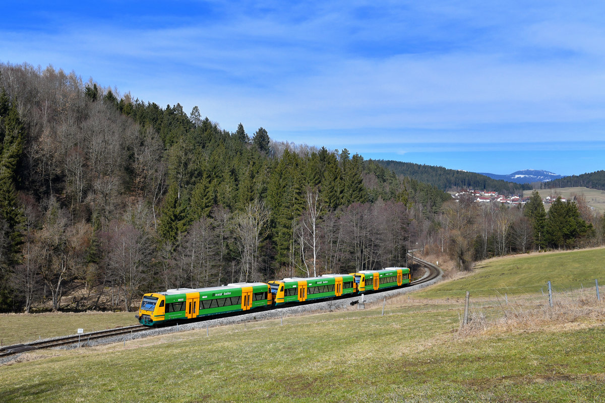 650 075 + 650 077 + 650 071 als WBA4 am 15.03.2018 bei Ruhmannsfelden. 