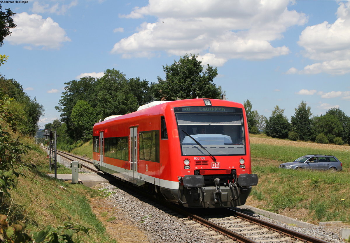 650 106-7 als RB 22809 (Sigmaringen-Leutkirch) bei Herbertingen 9.7.18