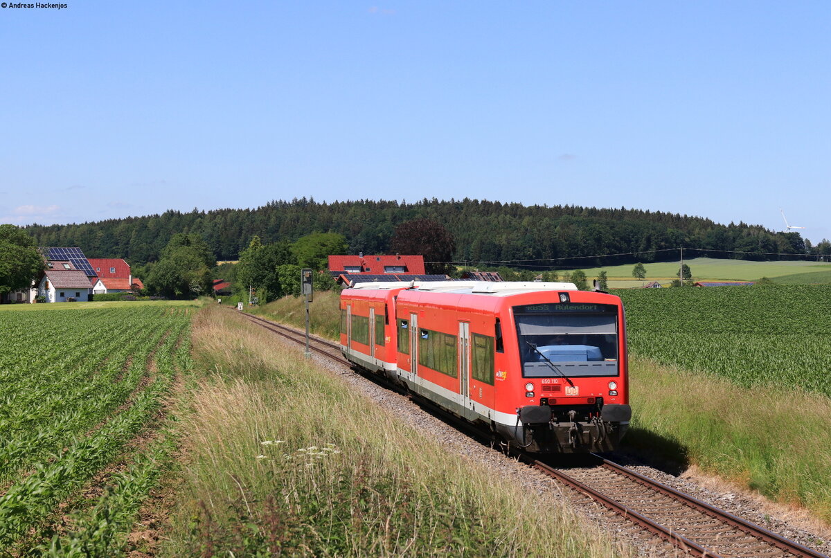 650 110-9 und 650 102-6 als RB 17813 (Sigmaringen - Aulendorf) bei Boms 11.6.22