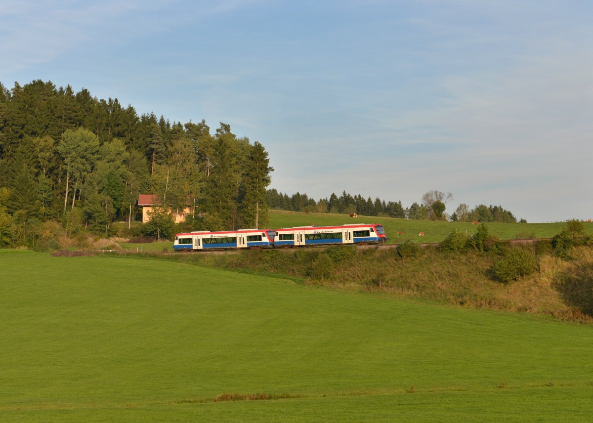 650 565 (VT 65) + 650 563 (VT 63) als RB nach Plattling am 29.09.2013 bei Rohrbach.