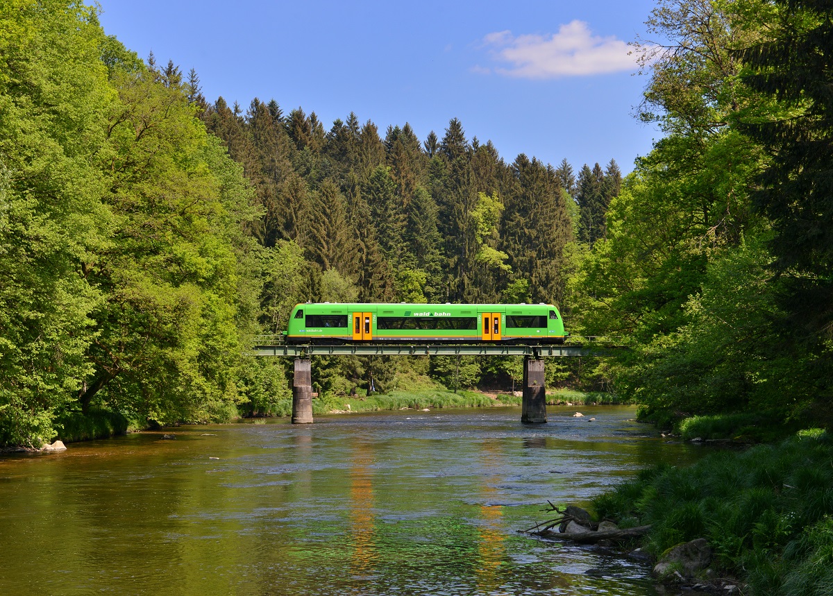 650 657 (VT 22) bei einer Sonderfahrt auf der Ilztalbahn am 16.05.2015 bei Fischhaus. 