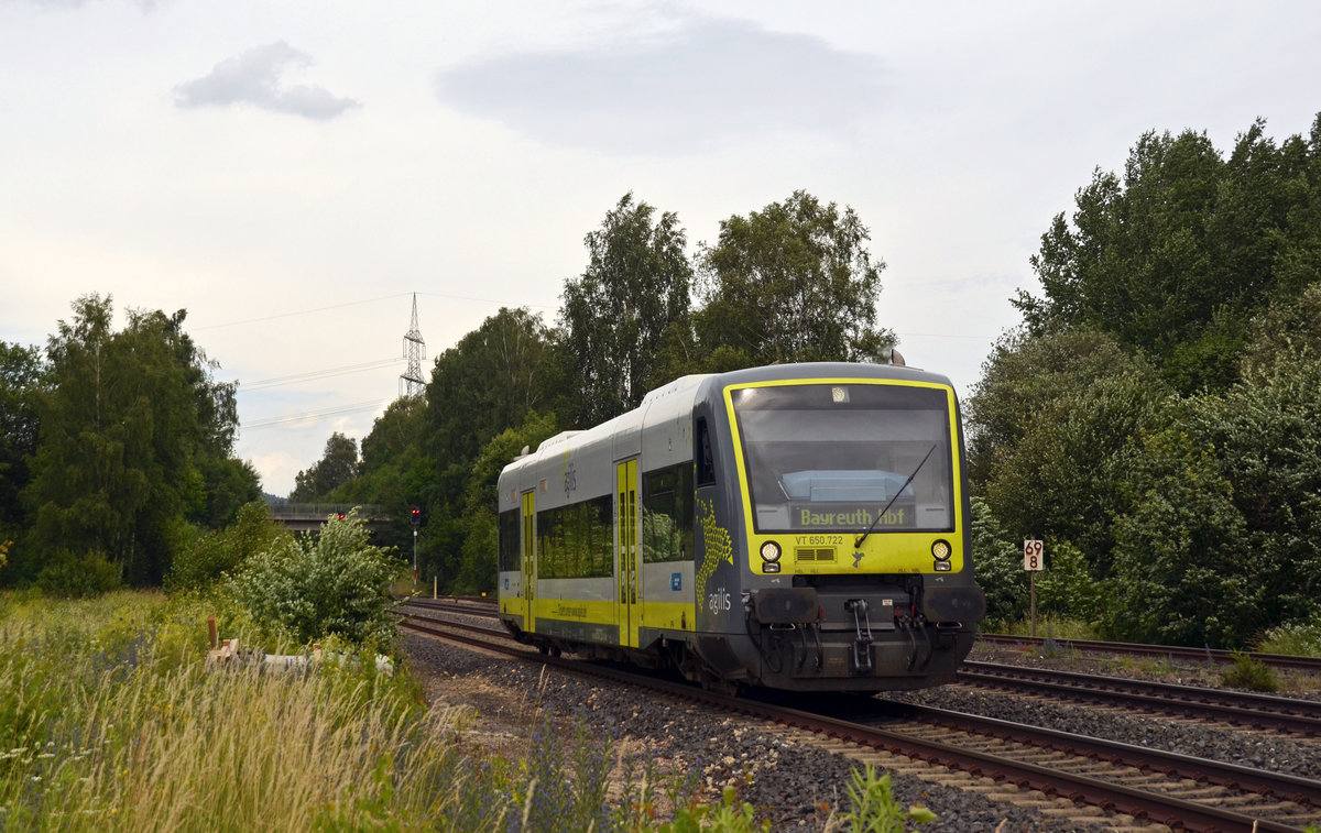 650 722 erreicht am 21.06.18 Marktleuthen. Von Bad Steben aus war der RegioShuttle unterwegs nach Bayreuth.