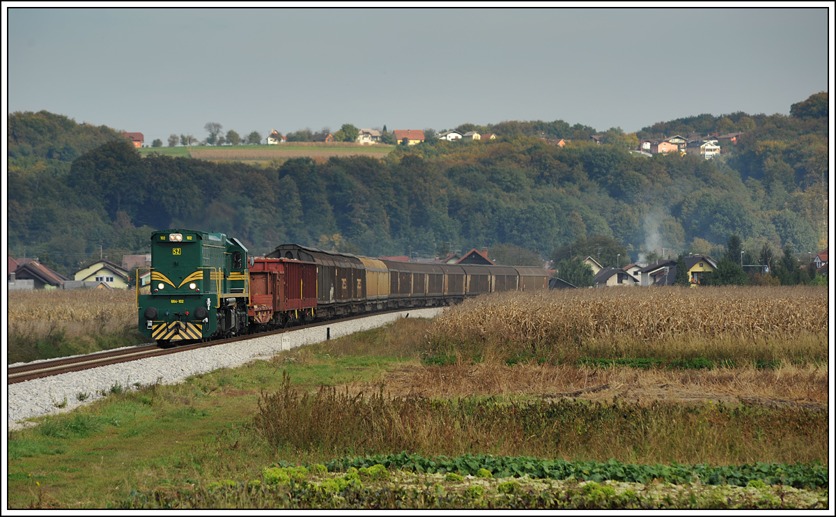 664-102 auf dem Weg nach Pragersko, aufgenommen am 8.10.2013 kurz nach der Haltestelle Velika Nedelja.