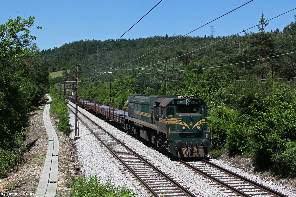 664 104 mit Güterzug am 09.06.2014 bei Rakek.