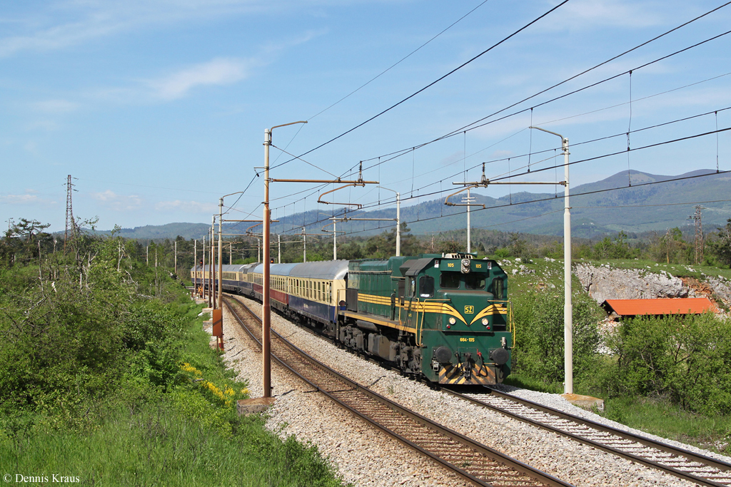 664 105 mit Rheingold Sonderzug am 04.05.2014 bei Selce.