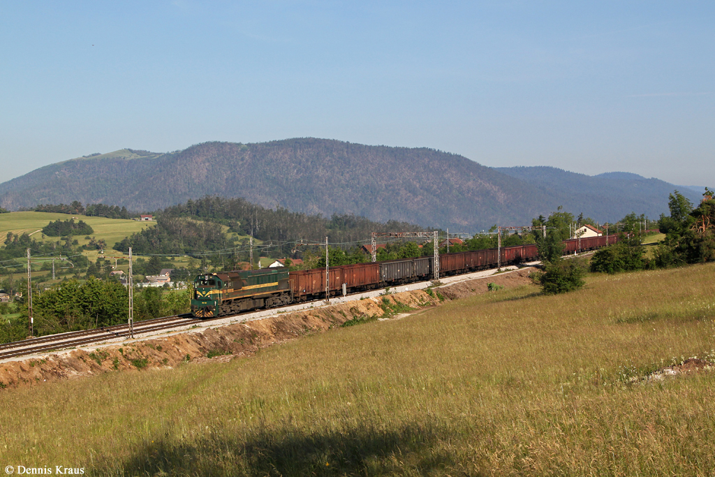 664 120 mit einem Güterzug am 08.06.2014 bei Rakek.
