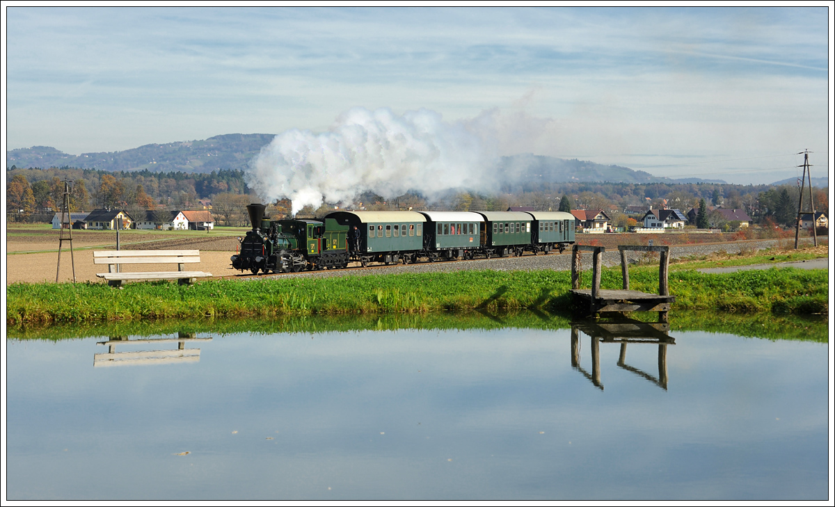 671 der GKB am 29.10.2016 mit ihrem SPZ 8524 von Wies nach Lieboch kurz vor der Einfahrt in den Bahnhof St. Martin-Bergla aufgenommen.