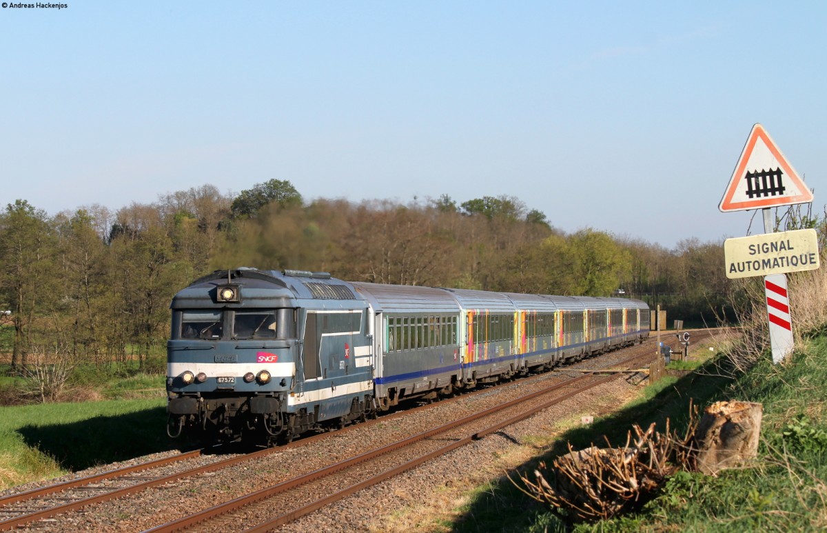 67572 mit dem TER30908 (Krimmeri-Meinau-Sarreguemines) bei Minversheim 22.4.15