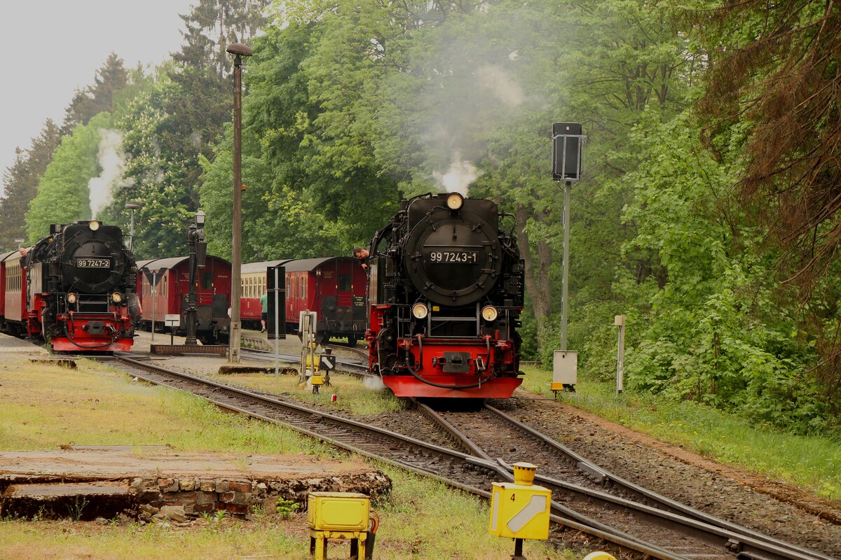 7243 setzt sich vor ihren Zug in Drei Annen Hohne. 20.05.2022