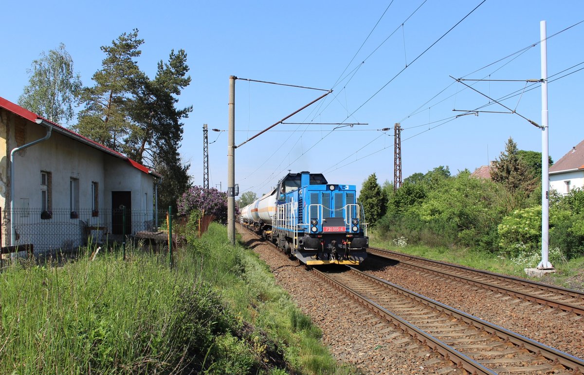 731 015-4 zu sehen am 18.05.18 bei Tršnice mit der Übergabe von Sokolov nach Cheb. 