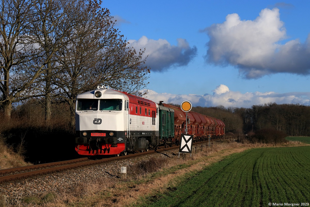751.033 am Güterzug Pn 55312 (Svídnice - Mnichovo Hradiště) bei Nové Zámky, 26.02.2023