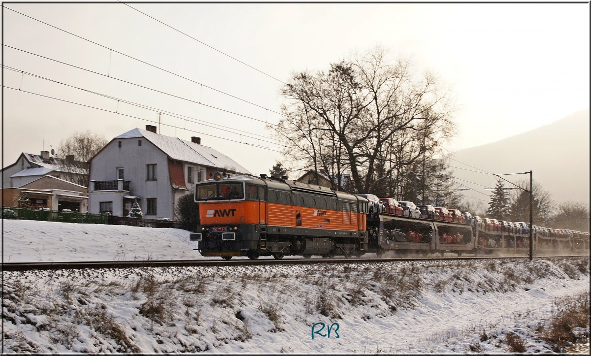 753 712 des Privaten Bahnunternehmens AWT unterwegs in Richtung Usti nad Labem. Aufgenommen am 18.01.2016.