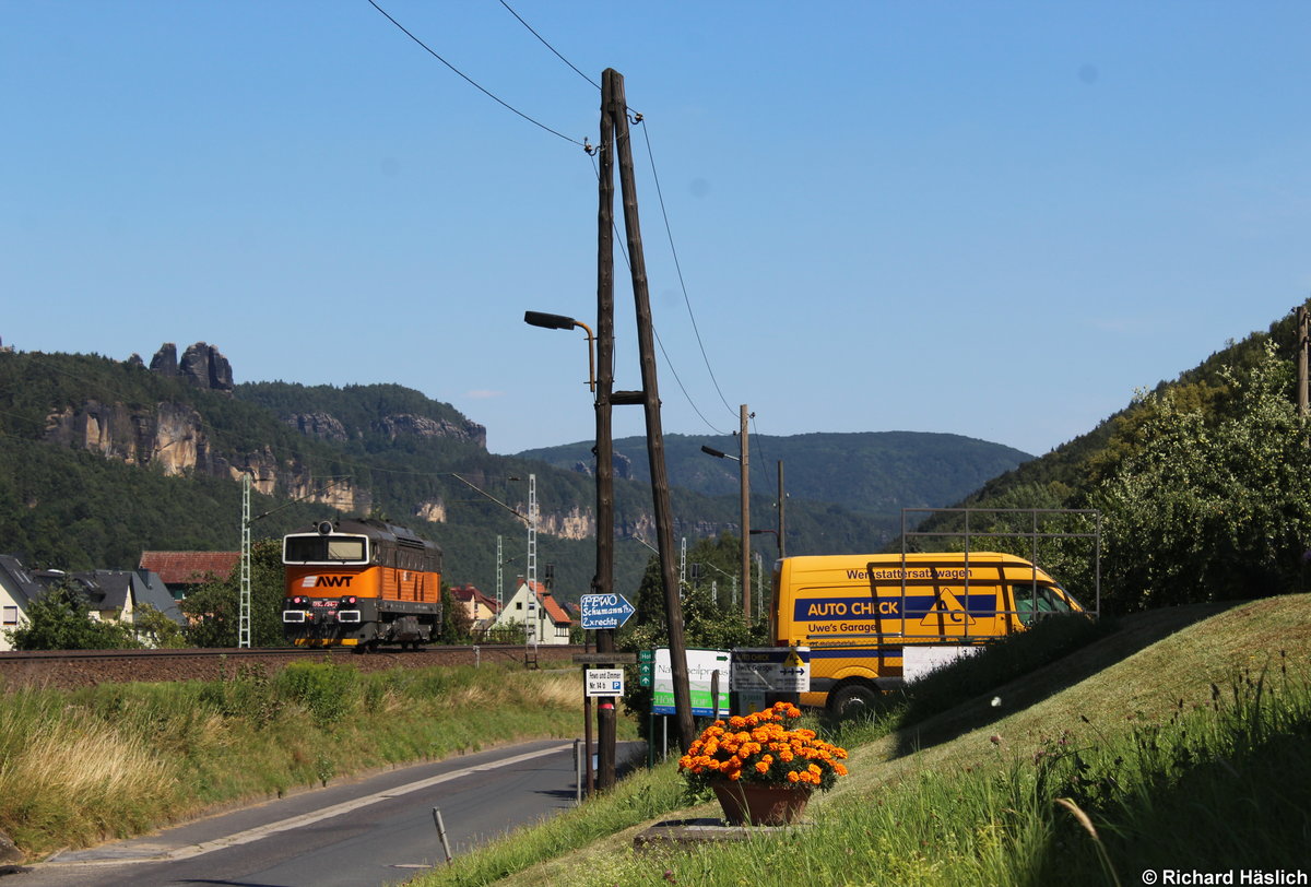 753 724-4 der AWT fährt am 04.07.2018 als Leerfahrt auf dem Weg nach Tschechien durch Krippen.