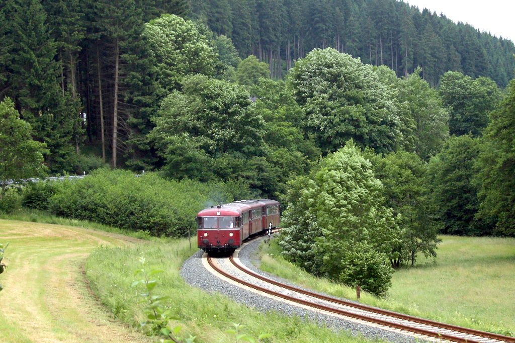 796 690, 996 299 und 309 sowie 796 802 bei Steinhelle als DPE 24245 von Wuppertal-Oberbarmen nach Winterberg am 24.06.2017.