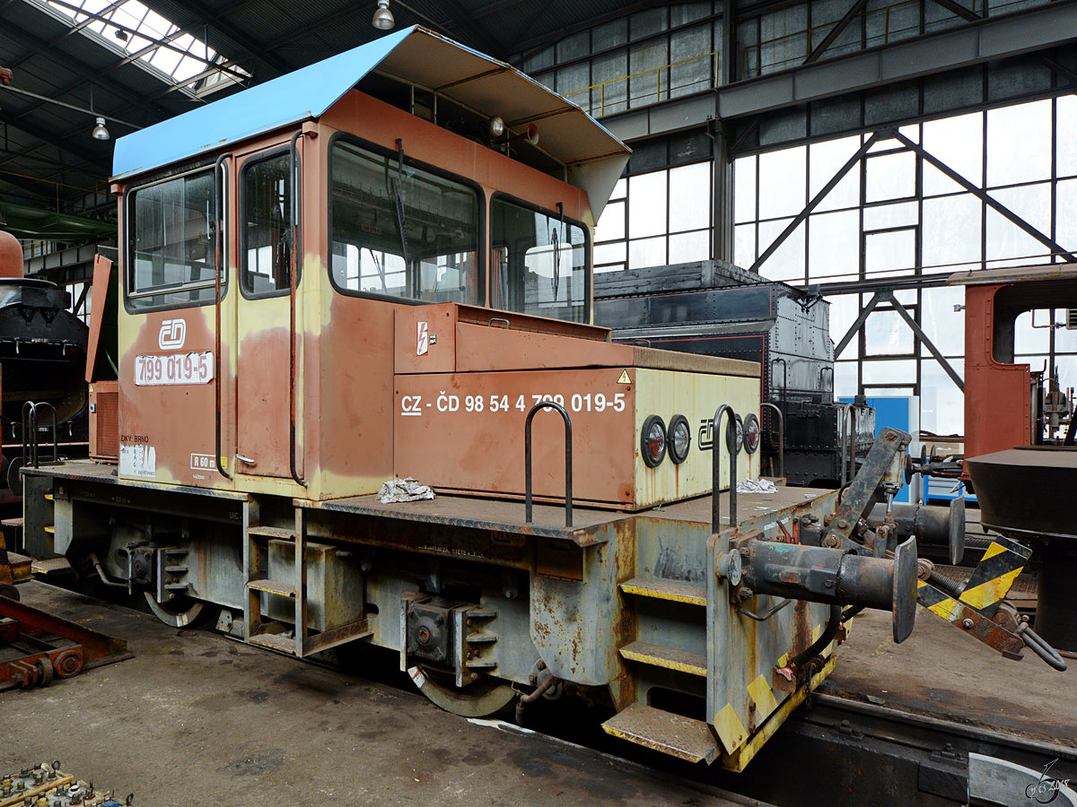 799 019-5 Anfang April 2018 im Eisenbahnmuseum Lužná u Rakovníka.