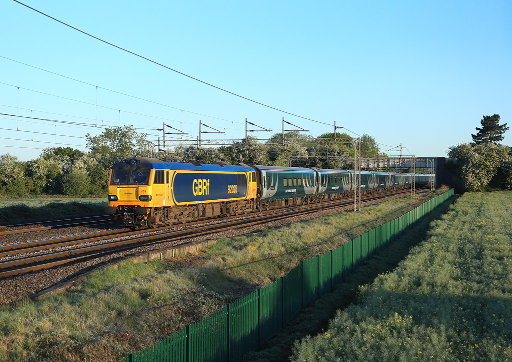 92028 approaches Rugeley whilst working 1M16, 2045 Inverness - London Euston Caledonaian Sleeper, 14 May 2020
