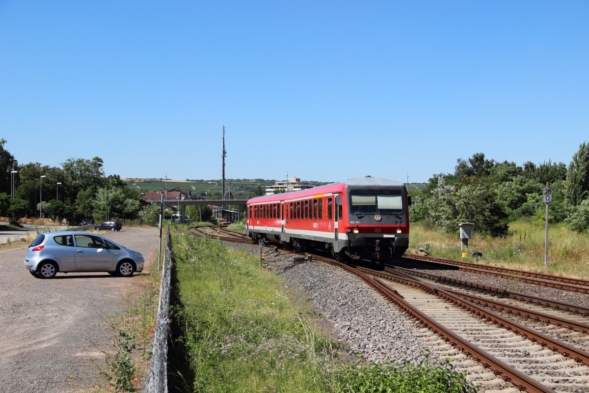 928 214 als RB 28541 (Ramsen - Frankenthal Hbf) bei der Ausfahrt aus Grnstadt am 01.08.13
