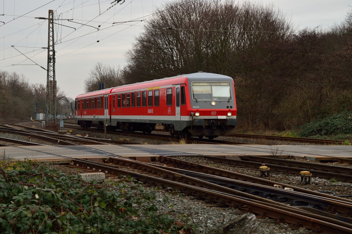 928 531 als RB 38 nach Köln Deutz in Grevenbroich. 25.1.2014