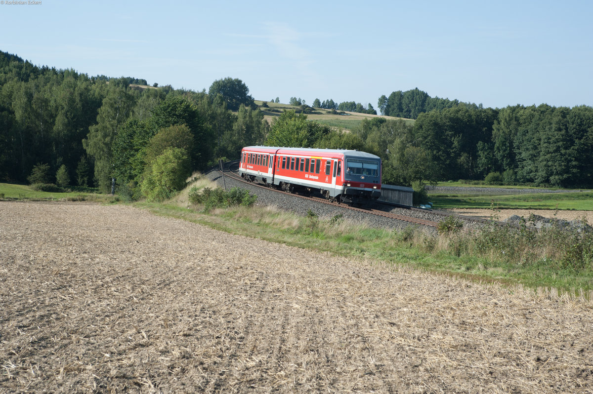 928 565 als Überführungsfahrt von Chemnitz nach Mühldorf bei Lengenfeld, 23.08.2017