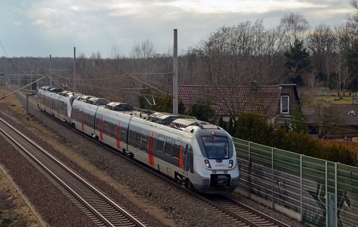 9442 120 passiert am 14.02.16 Holzweißig und wird in Kürze ihren Endbahnhof Bitterfeld erreichen.