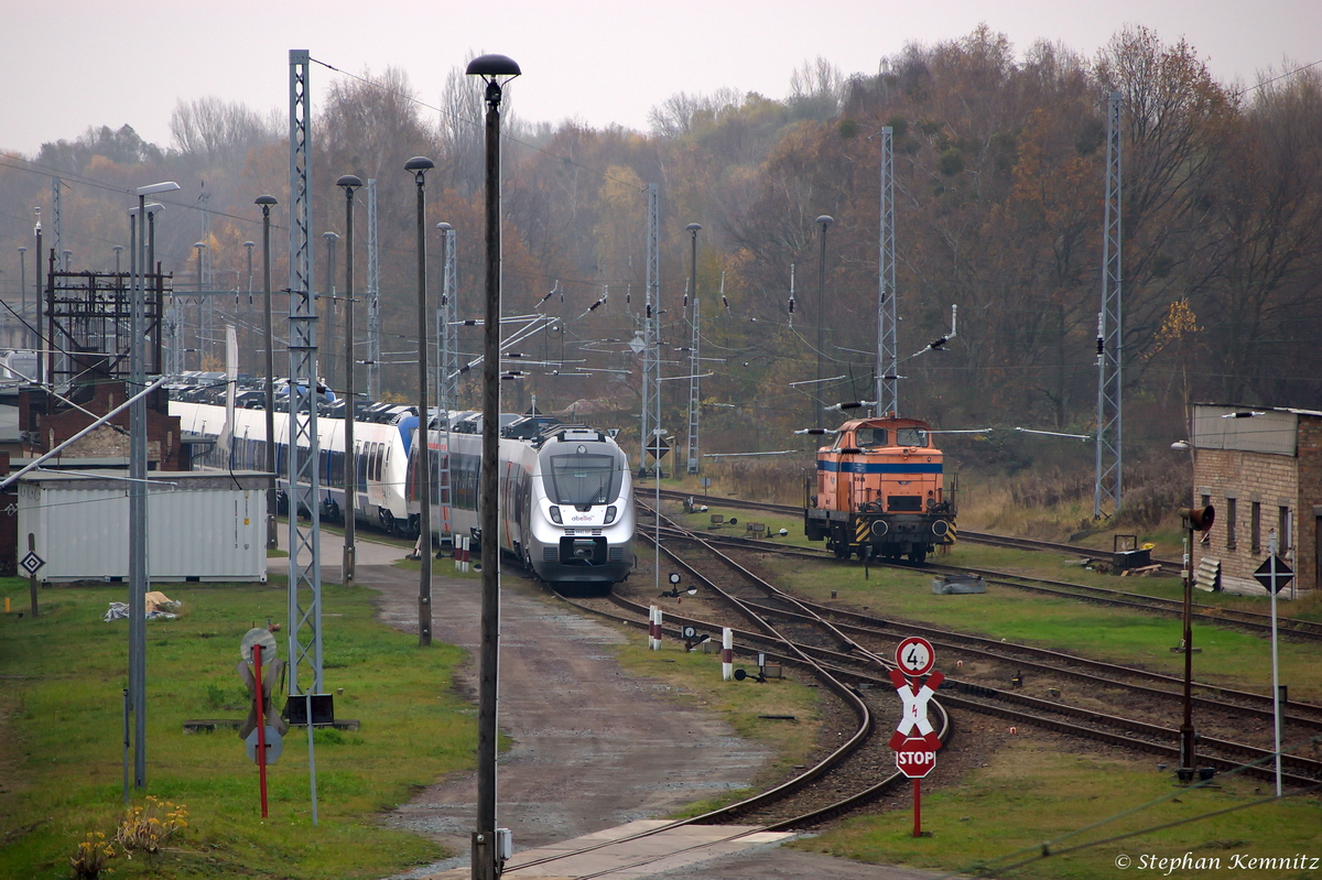 9442 601-2 Abellio Rail Mitteldeutschland GmbH stand im Wustermarker Rangierbahnhof. Im Oktober 2012 wurde die Abellio Rail durch die NASA GmbH, ZVNL, NVV, NVS und LNVG als Sieger der Ausschreibung des Saale-Thüringen-Südharz-Netz benannt. Abellio wird damit ab Dezember 2015 bis Dezember 2030 mit Bombardier Talent 2-Fahrzeugen das Netz betreiben. 15.11.2014